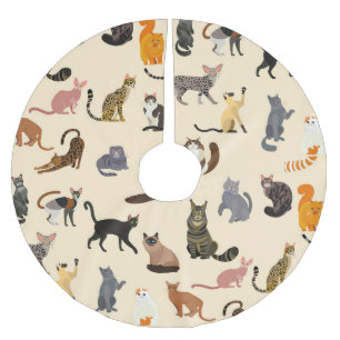 Colourful Cats: Different Breeds Pattern Brushed Polyester Tree Skirt