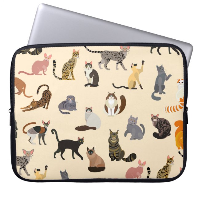 Colourful Cats: Different Breeds Pattern Laptop Sleeve (Front)
