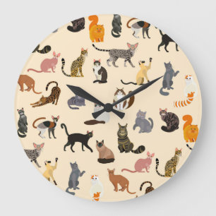 Colourful Cats: Different Breeds Pattern Large Clock