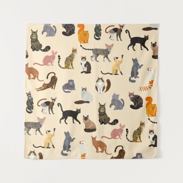Colourful Cats: Different Breeds Pattern Tapestry (Front)