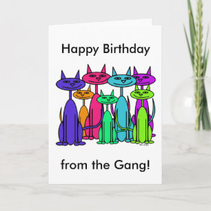 Colourful Cats Happy Birthday Card