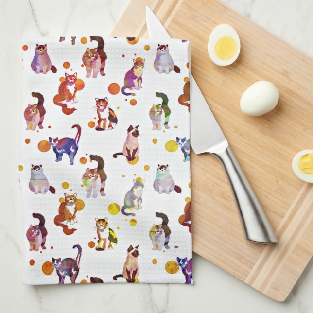 Colourful cats kitchen towel (Quarter Fold)