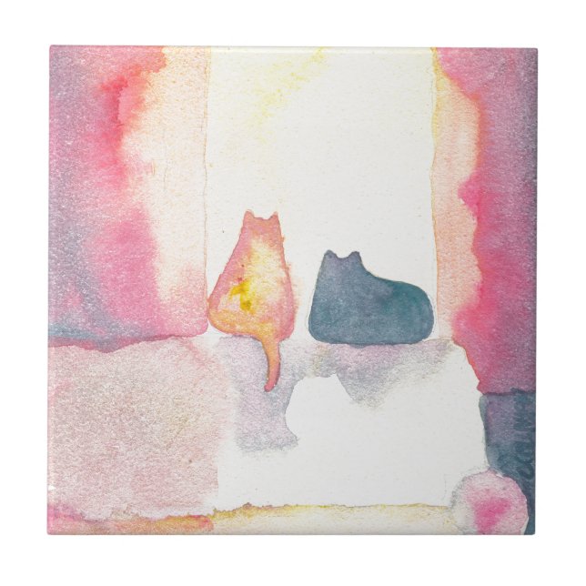 Colourful Cats on a Sunny Sofa Tile (Front)