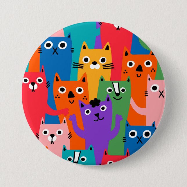 Colourful cats pattern 3 inch round button (Front)