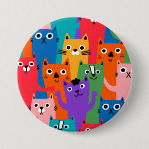 Colourful cats pattern 3 inch round button