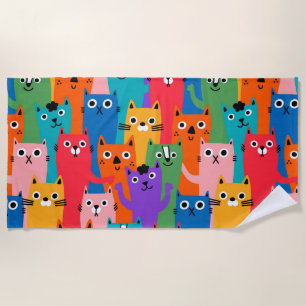 Colourful cats pattern beach towel
