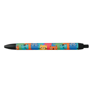 Colourful cats pattern black ink pen