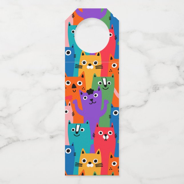 Colourful cats pattern bottle tag (Front)