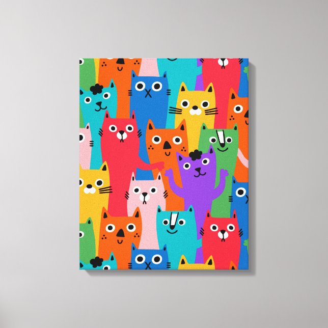 Colourful cats pattern canvas print (Front)