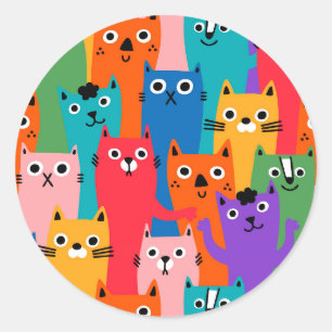 Colourful cats pattern classic round sticker