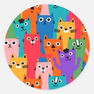 Colourful cats pattern classic round sticker