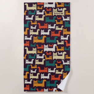 Colourful Cats Pattern custom monogram beach towel