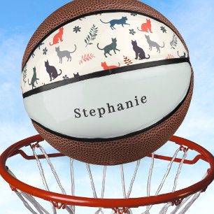 Colourful Cats Pattern Custom Name Elegant Cream Mini Basketball