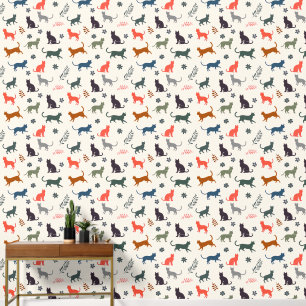 Colourful Cats Pattern Elegant Cream Trendy Chic Wallpaper