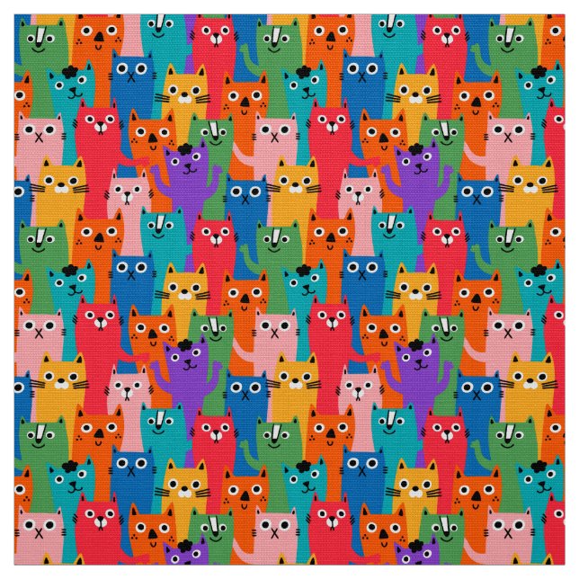 Colourful cats pattern fabric (Swatch)