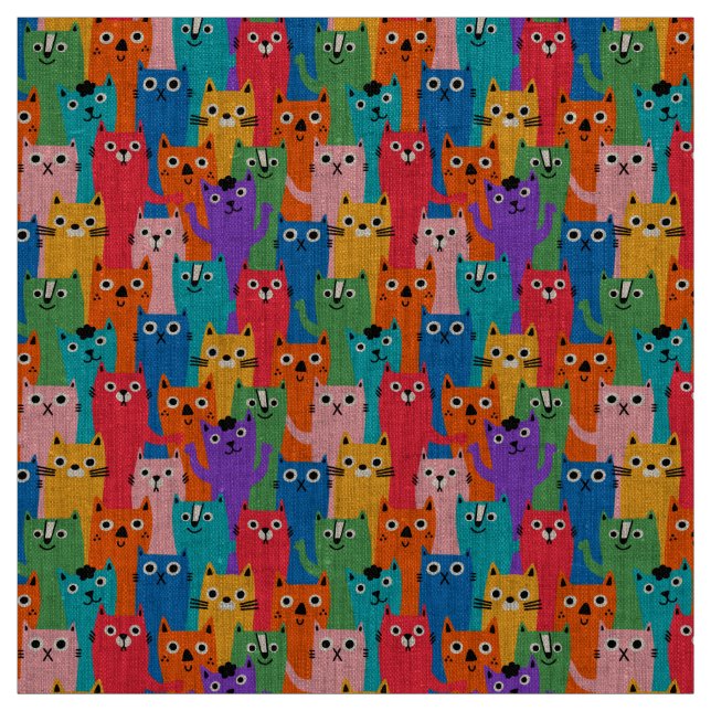 Colourful cats pattern fabric (Swatch)