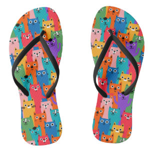 Colourful cats pattern flip flops