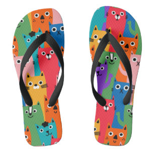 Colourful cats pattern flip flops