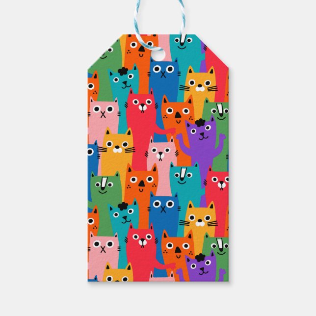 Colourful cats pattern gift tags (Front)