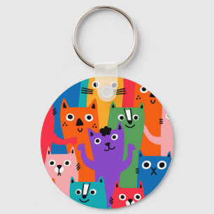 Colourful cats pattern keychain