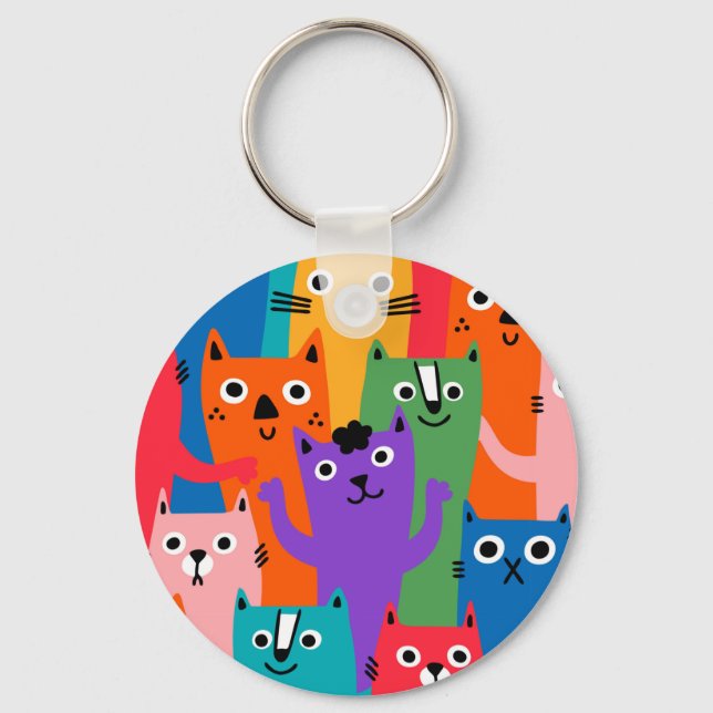 Colourful cats pattern keychain (Front)