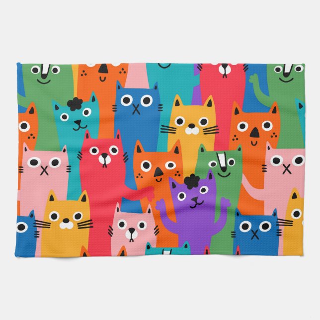 Colourful cats pattern kitchen towel (Horizontal)
