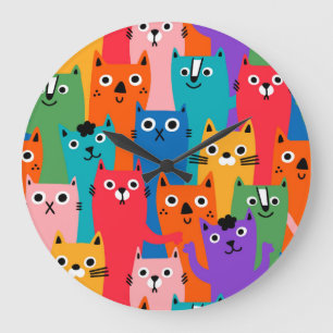 Colourful cats pattern large clock