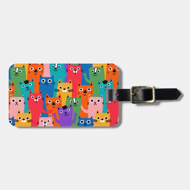 Colourful cats pattern luggage tag (Front Horizontal)