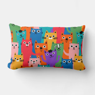 Colourful cats pattern lumbar pillow
