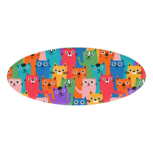 Colourful cats pattern name tag