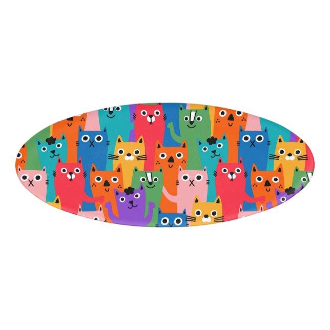 Colourful cats pattern name tag (Front)