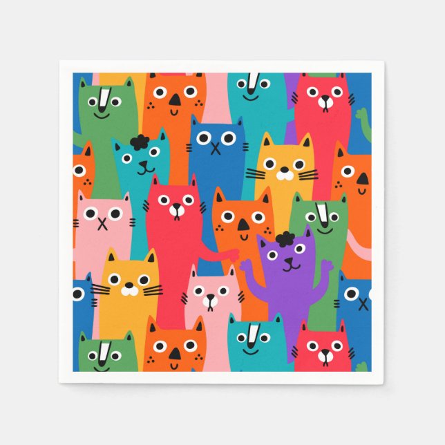Colourful cats pattern napkin (Front)