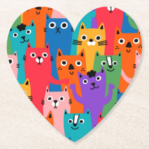 Colourful cats pattern paper coaster