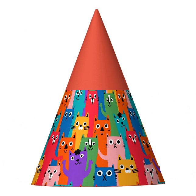 Colourful cats pattern party hat (Front)