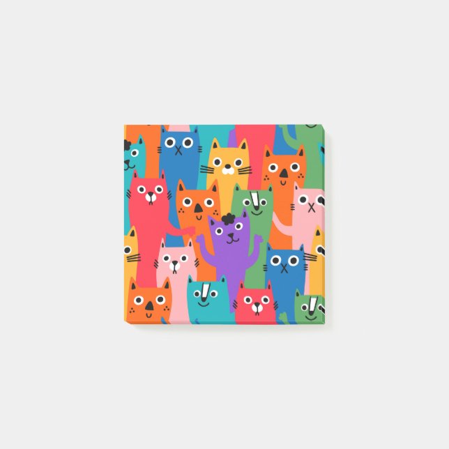Colourful cats pattern post-it notes (Front)