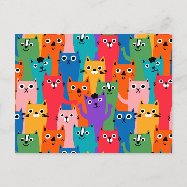Colourful cats pattern postcard (Front)