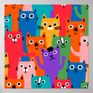 Colourful cats pattern poster
