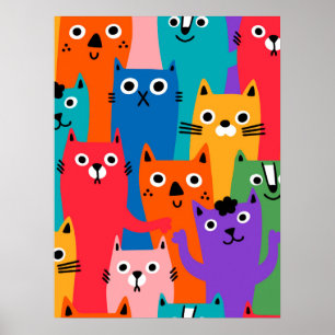 Colourful cats pattern poster
