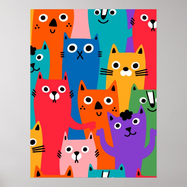Colourful cats pattern poster (Front)