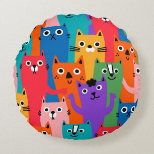 Colourful cats pattern round pillow