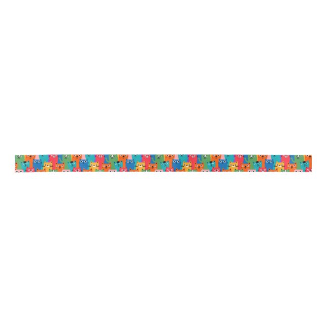 Colourful cats pattern satin ribbon (Front)