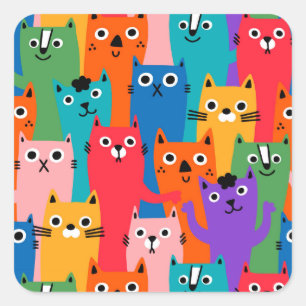 Colourful cats pattern square sticker