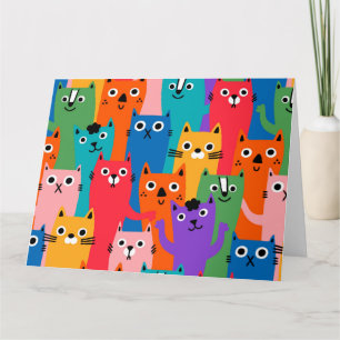 Colourful cats pattern thank you card