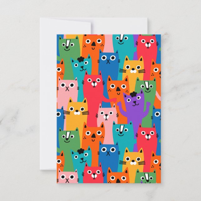 Colourful cats pattern thank you card (Front)