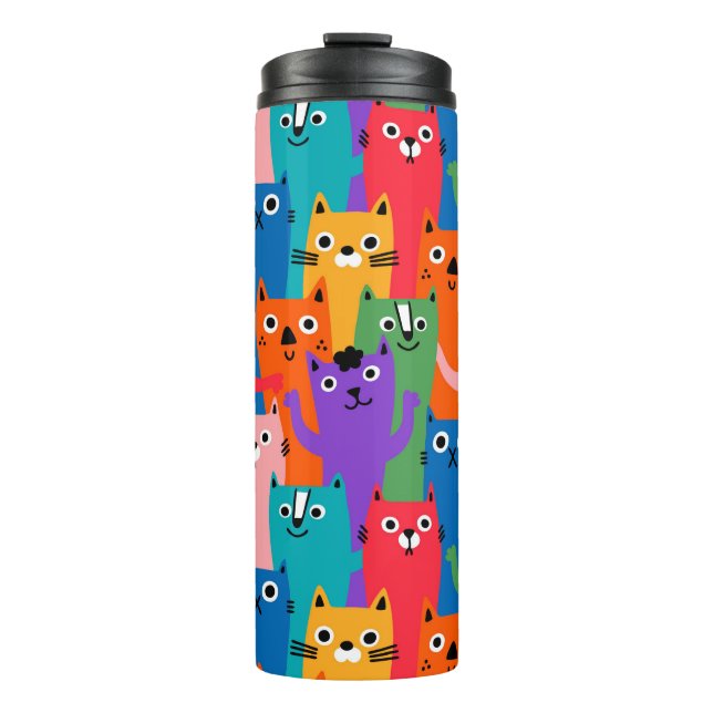 Colourful cats pattern thermal tumbler (Front)