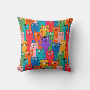 Colourful cats pattern throw pillow