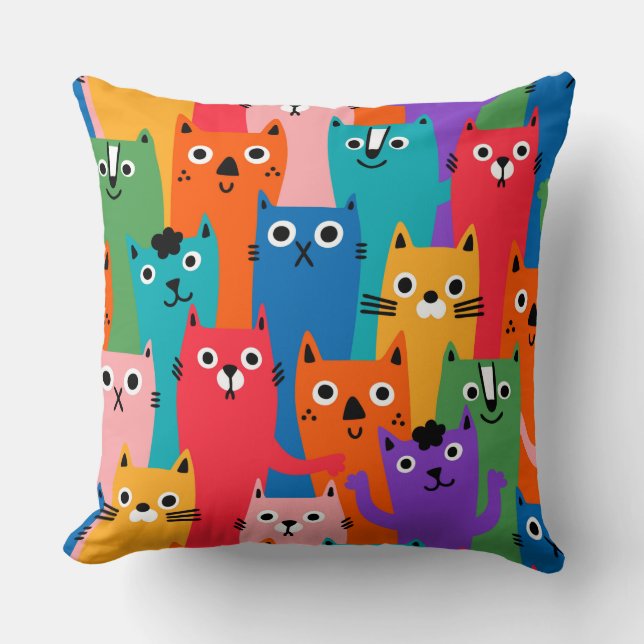 Colourful cats pattern throw pillow (Front)