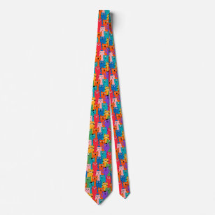 Colourful cats pattern tie