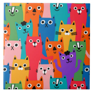 Colourful cats pattern tile