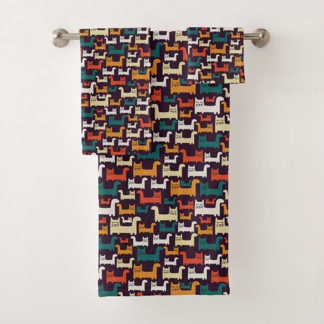 Colourful Cats Pattern towel set (Insitu)